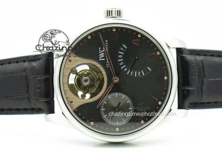 MIROTIME 0329 Portuguese Tourbillon Mystere SS TF Best Edition Black Dial on Black Croc Leather Strap Flexible 7383
